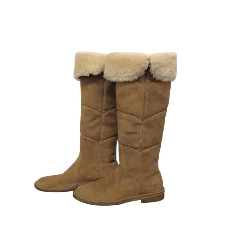 UGG Samantha Chestnut Suede Knee High Shearling Cuff Boots Women's Size 9